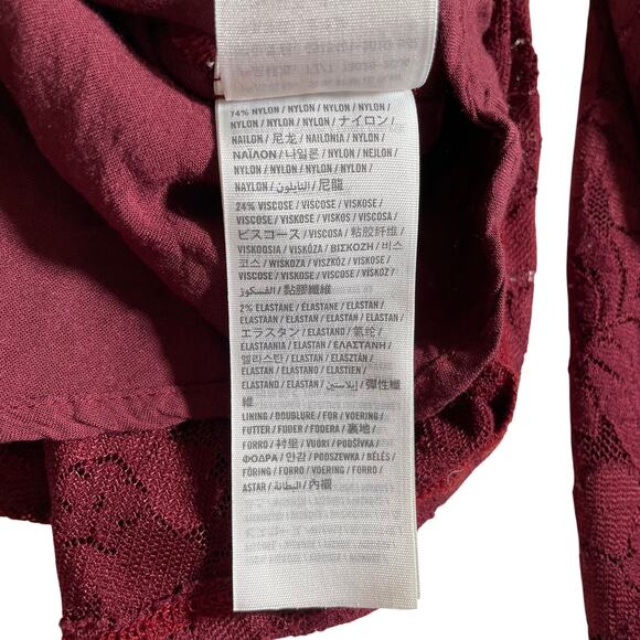 ABERCROMBIE & FITCH Womens Floral Lace 3/4 Sleeve Flare Dress Burgundy 10 Grunge - Picture 11 of 13